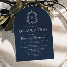 Marinblå Monogram-krönt valv - Examenstårtparty