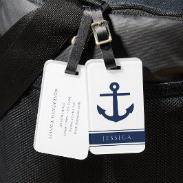 Marinblå nautisk ankar Anpassat namn  Bagagebricka
