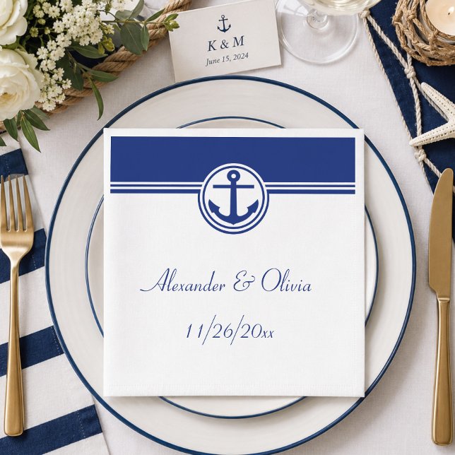 Marinblå nautisk ankar pappersservett (Navy Blue Nautical Anchor Napkins)