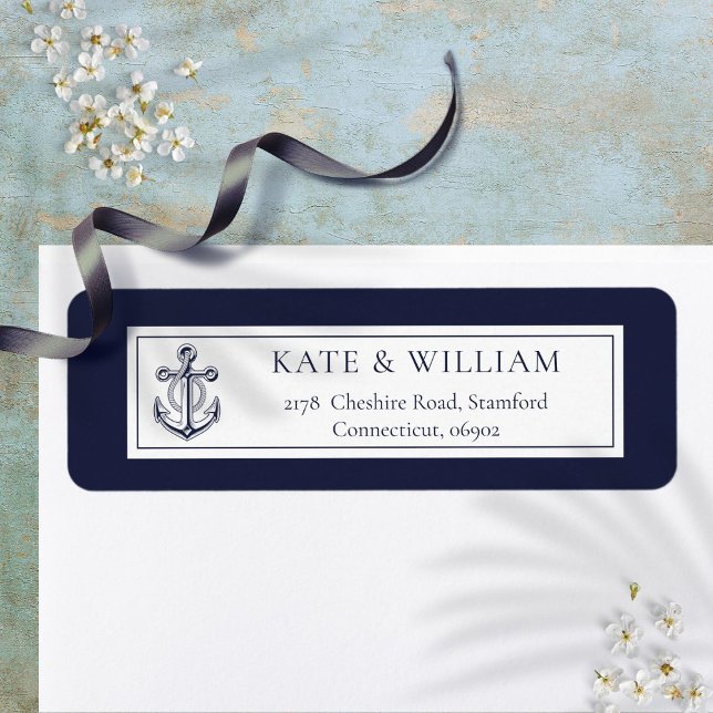 Marinblå nautisk ankar returadress etikett (Navy Blue Nautical Anchor Return Address Label)