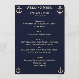 Marinblå nautiska bröllopsmeny Anpassade inbjudni Inbjudningar