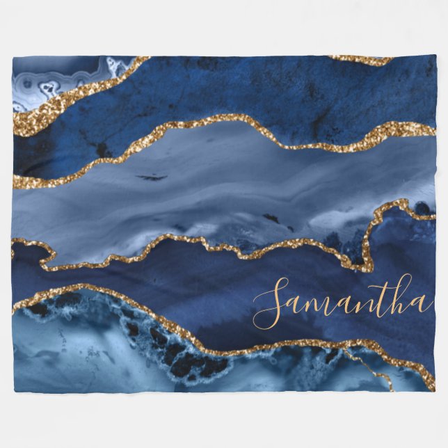Marinblå och falsk guldglittermarmor agat fleecefilt (Framsidan (Horisontell))