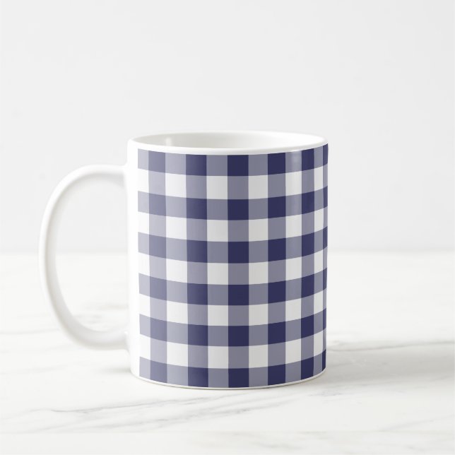 Marinblå och för vit Gingham kontrollerat mönster Kaffemugg (Vänster)