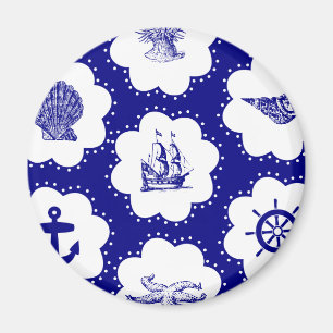 Marinblå och för vit nautiskt mönster magnet