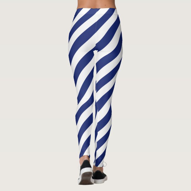 Marinblå och för vitDiagonalrandar mönster Leggings (Baksida)