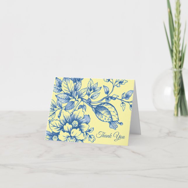 Marinblå och gul blomsterkort för tack kort (Framsida)