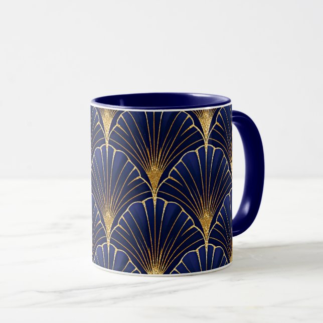 Marinblå och guld art deco mugg (Framsida höger)