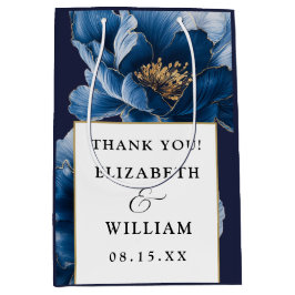 Marinblå Och Guld Blommig Modern Bröllops Tacksamh