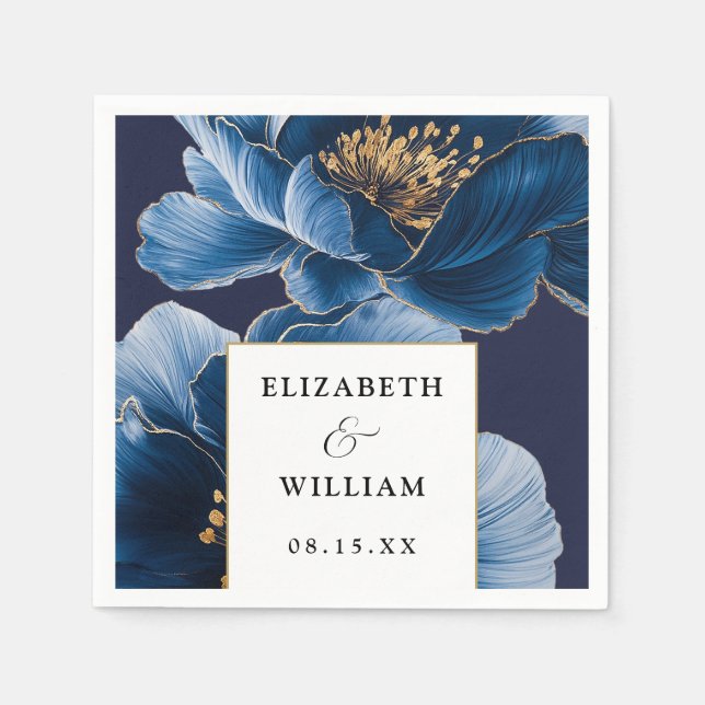 Marinblå och guld blomstergudstjänst elegant moder pappersservett (Framsidan)