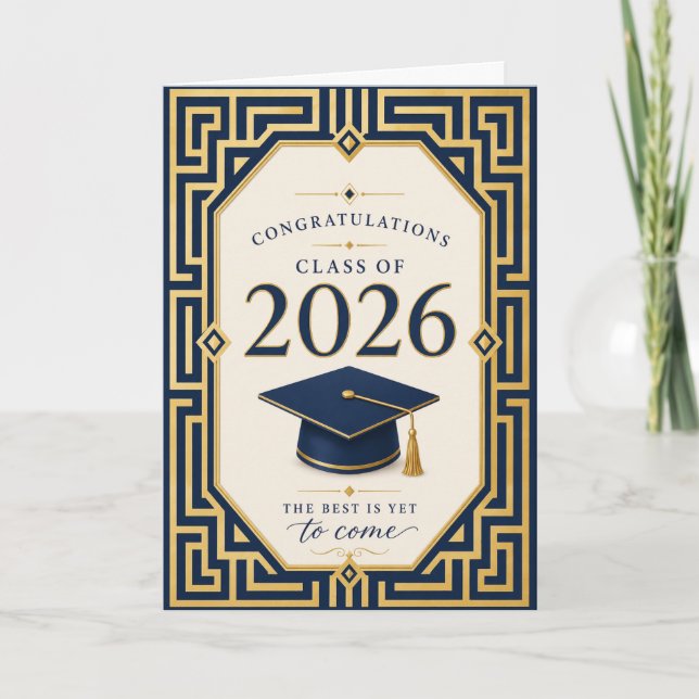 Marinblå och Guld Examenkort 2026 Kort (Framsida)