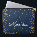 Marinblå och guld- konfettiMonogram Laptop Fodral<br><div class="desc">Elegantt Monogramfodral för marinblåa och guld- konfettiar. Detta fodral kan skräddarsy för att inkludera ditt initialt och förnamn.</div>