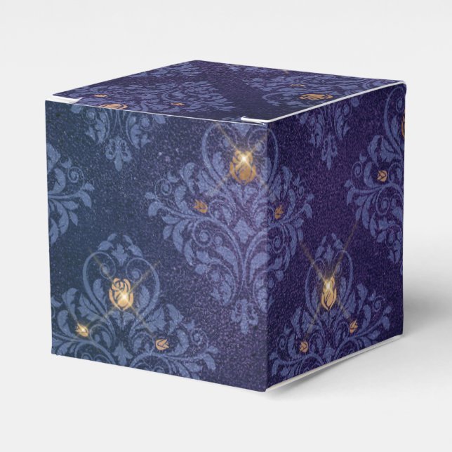 Marinblå och guld Vintage Damask Presentaskar (Framsidan Sidan)