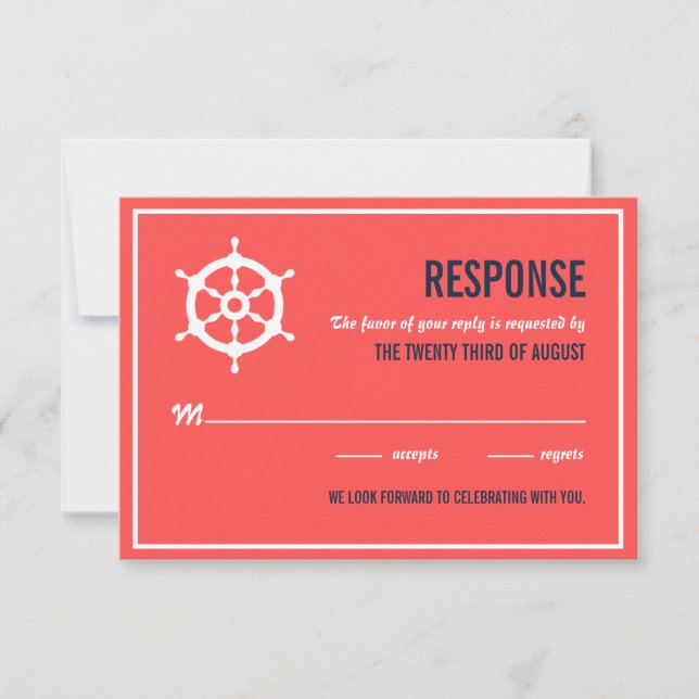 Marinblå och korallnautiskt bröllop RSVP-kort OSA Kort (Framsida)