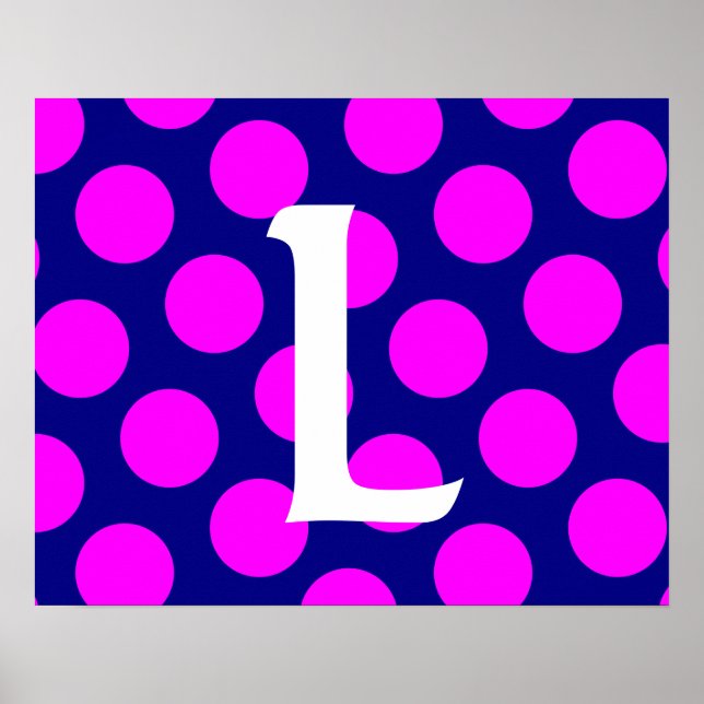 Marinblå och Magenta Prickig Monogram Poster (Framsidan)