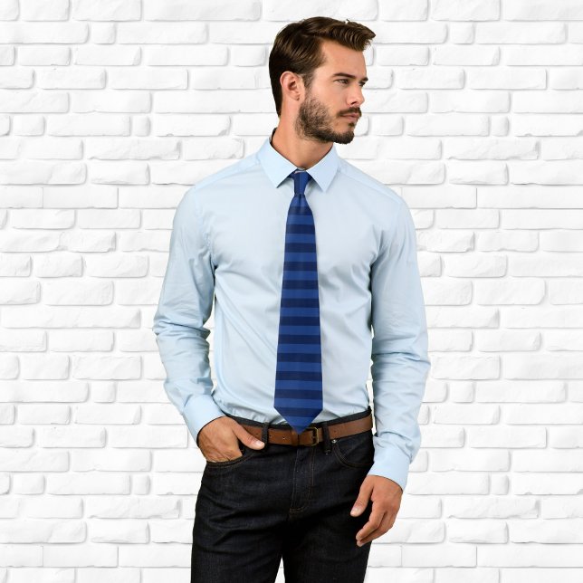 Marinblå och mörkblå horisontella ränder slips (Navy and Dark Blue Horizontal Stripe Neck Tie)