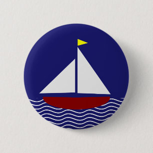 Marinblå och röd segelbåtdesign knapp