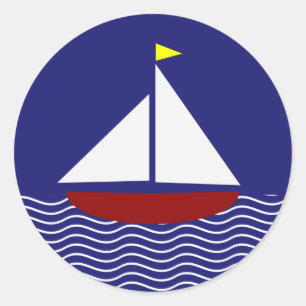 Marinblå och röd segelbåtdesign runt klistermärke