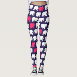 Marinblå och rosa elefantdesign leggings
