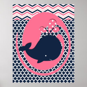 Marinblå och rosa valnurserieskylt poster