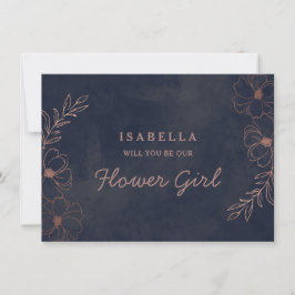 Marinblå och Roséguld Flower Girl Förslagskort