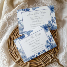 Marinblå Och Silver Bröllop Save The Date-kort Spara Datumet