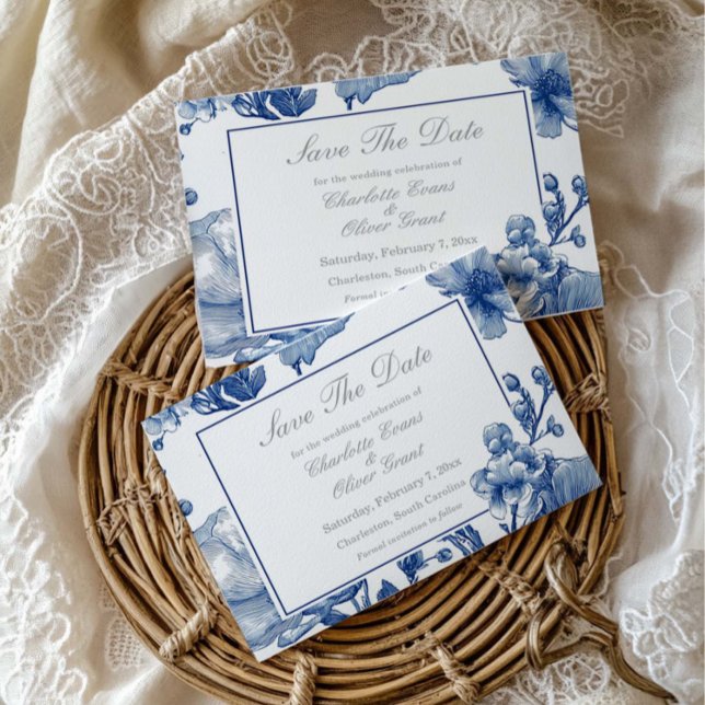 Marinblå Och Silver Bröllop Save The Date-kort Spara Datumet (Skapare uppladdad)