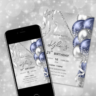 Marinblå och silver födelsedagsfest inbjudan