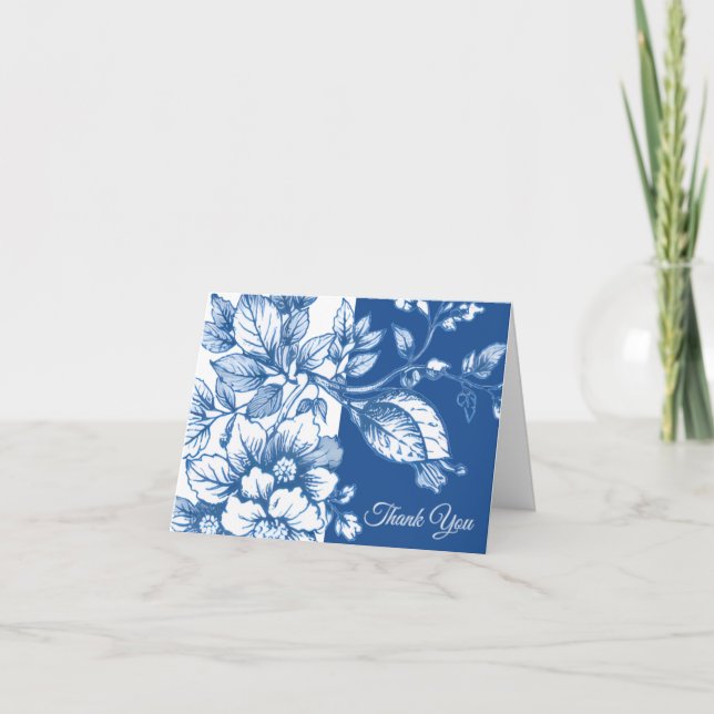 Marinblå och vit blomsterkort för tack kort (Framsida)