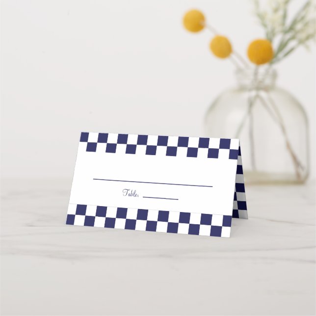 Marinblå och vit rutig placeringskort (Framsida)