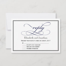  Marinblå och vit script bröllopssvarskort  Inbjudningar