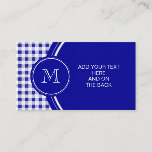 Marinblå och vitGingham, din Monogram Visitkort