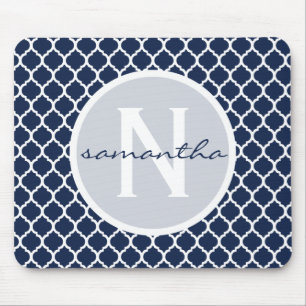 Marinblå och vitQuatrefoil Monogram Musmatta