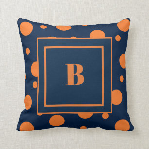 Marinblå Orange Prickar Stor Monogram Kudde