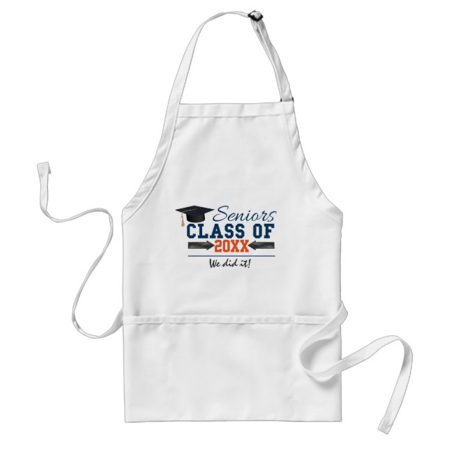 Marinblå Orange Typografi Examen Apron Förkläde (Framsidan)