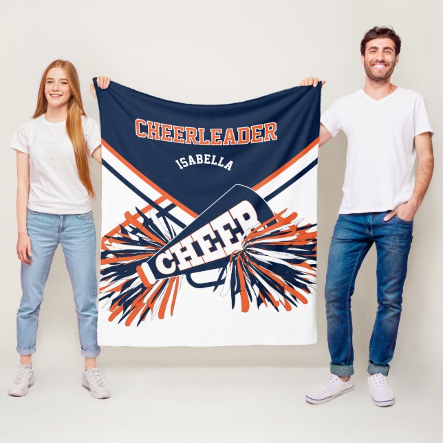 Marinblå, Orange & Vit 📣 Cheerleader Fleecefilt (På plats)