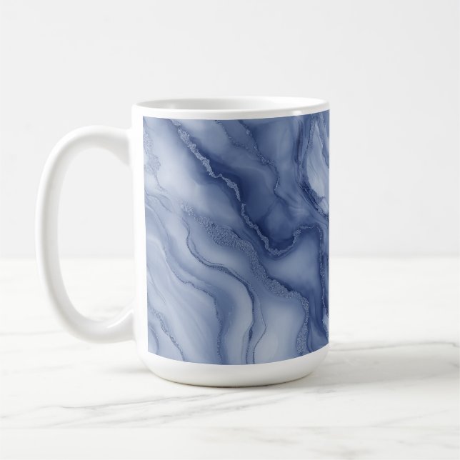 Marinblå organisk marmorerad textur kaffemugg (Vänster)