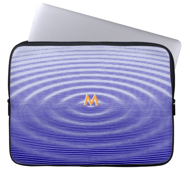 Marinblå på blå Ripple Wave-effektmonogram Laptop Fodral (Framsidan)