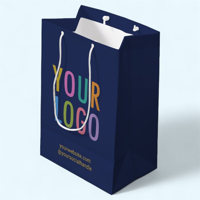 Marinblå Papperspresenttaska Anpassad Företagets L (MISOOK 7 x 4.5 x 10 inch Navy Blue Gift Bag with Logo )
