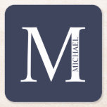 Marinblå Personlig Monogram och Namn Underlägg Papper Kvadrat<br><div class="desc">Personlig monogram- och namndesign
innehåller personlig monogram och namn i klassisk serif-teckensnittsstil.

Perfekt för bröllop,  semester,  familjesammanträde och för alla speciella tillfällen.</div>