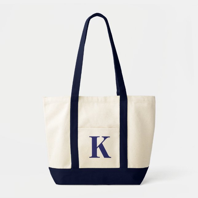 MARINBLÅ personligMonogram + NATURLIG TOTO Tygkasse (Framsidan)