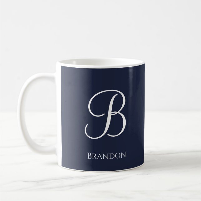 Marinblå Personligt Namn och Monogram Kaffemugg (Vänster)