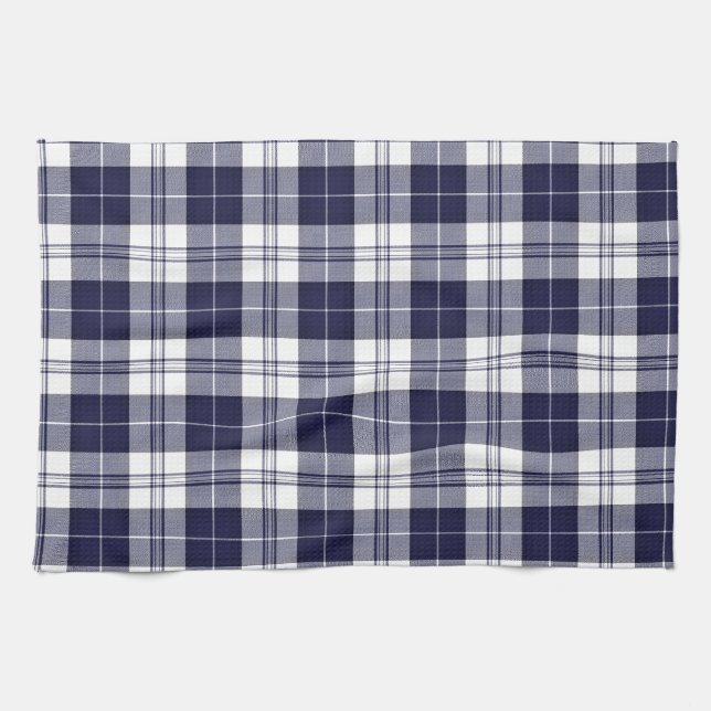 Marinblå pläd kökshandduk (Horisontell)