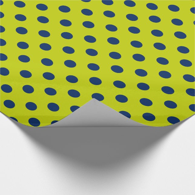 Marinblå polka dots på limefruktgrönt presentpapper (Hörn)