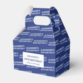 Marinblå presentaskar med namn och ålder för födel