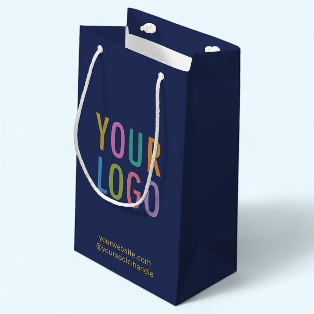 Marinblå presentpåse 8.5 tum med egen logotyp, lit (MISOOK 5 x 3 x 8.5 inch Navy Blue Gift Bag with Logo)