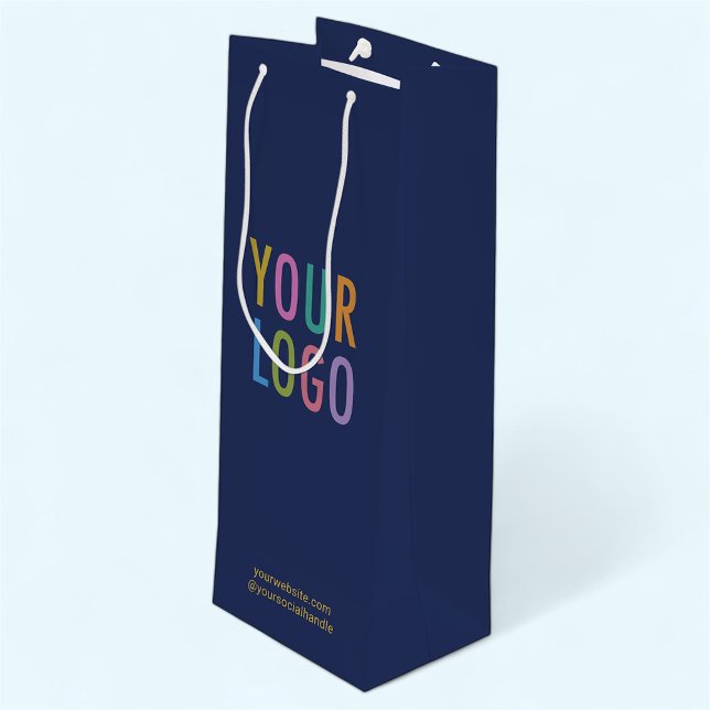 Marinblå presentpåse för vin med eget logotyptryck (MISOOK Navy Blue Wine Gift Bag with Logo)