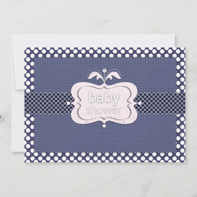 Marinblå prickiga baby shower-inbjudningar inbjudningar (Framsida)