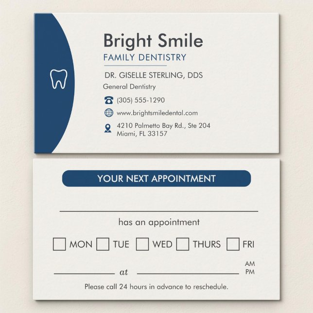 Marinblå professionell tandläkarbokningskort visitkort (Skapare uppladdad)