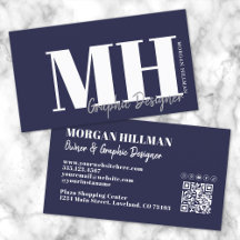 Marinblå QR-kod Enkel Monogram