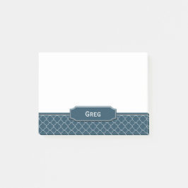 Marinblå Quatrefoil för läderLookvit Monogram Post-it Block